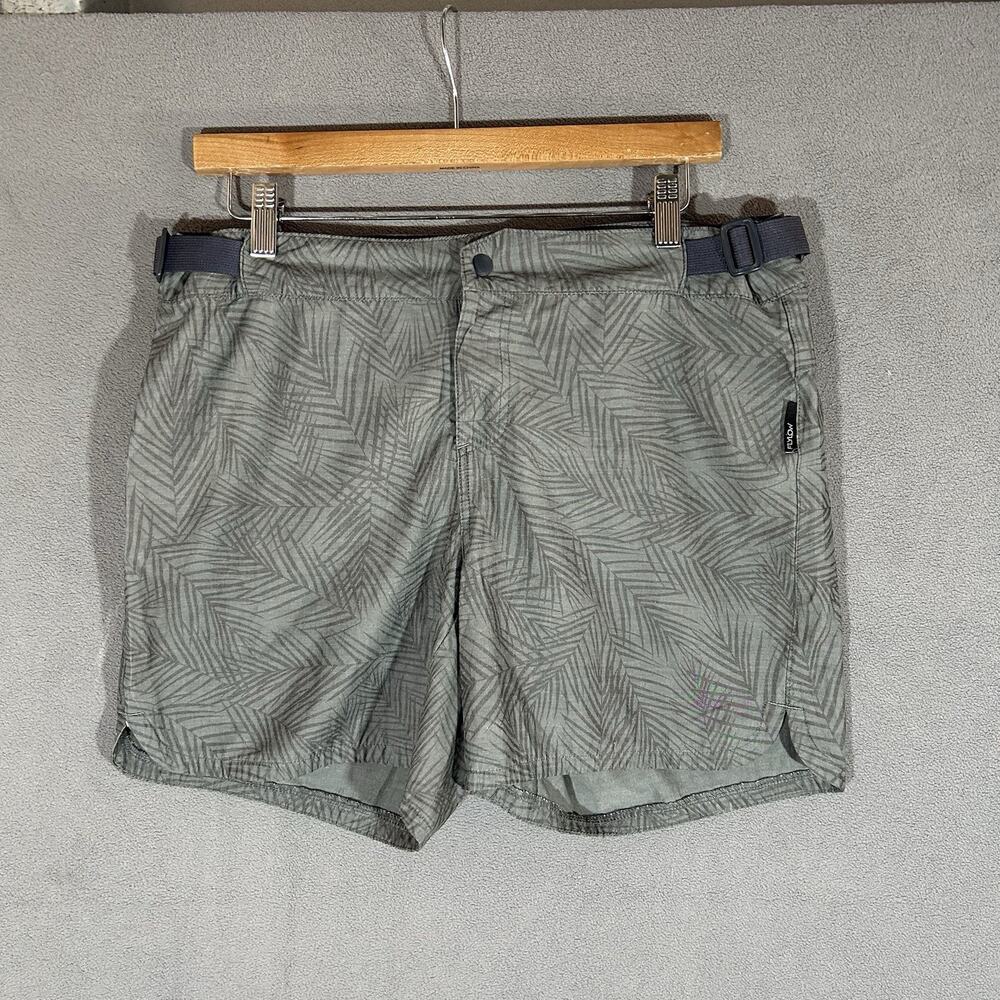 FLYLOW Shorts Mens Medium Gray Cycling Hiking Beach Adjustable Shorts Leaves AOP